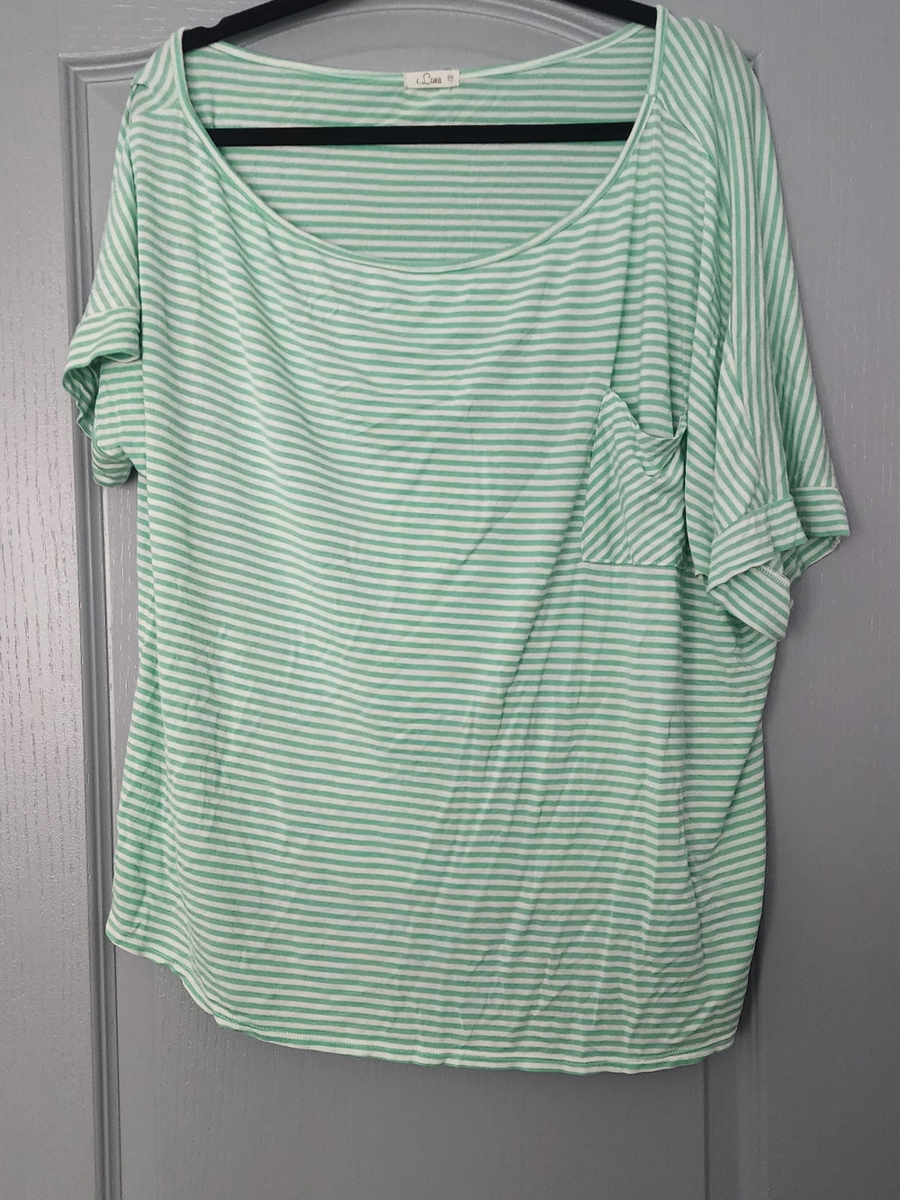 Women’s One Shoulder Green Striped Scoop Neck Top